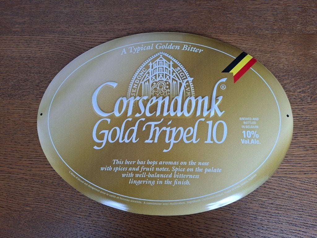 Corsendonk bier Gold tripel 10 ovalen blikken bord 28 x 38, Ophalen of Verzenden, Nieuw, Reclamebord, Plaat of Schild, Overige merken