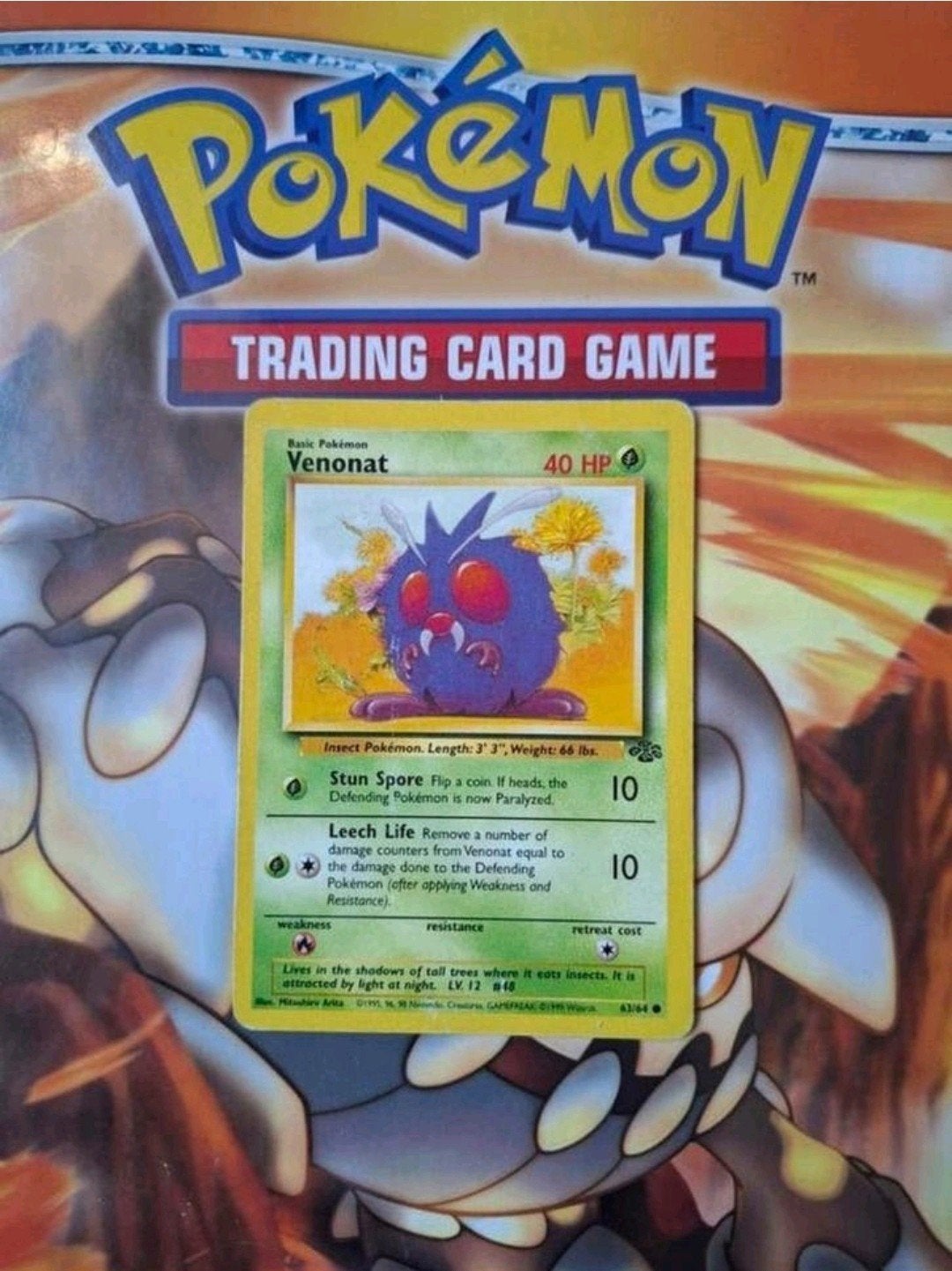 Venonat 63/64 Base Jungle set pokemon kaart Engels, Ophalen of Verzenden, Gebruikt, Losse kaart