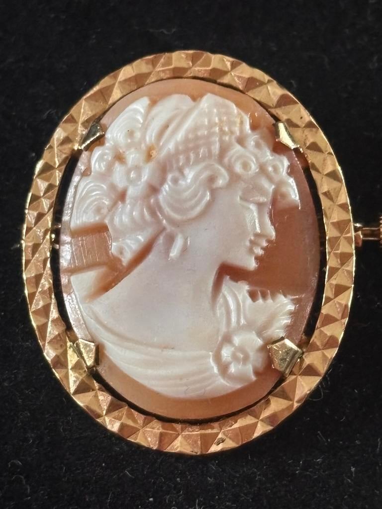 Oude camee broche/ hanger 14k, Ophalen of Verzenden, Zo goed als nieuw, Goud
