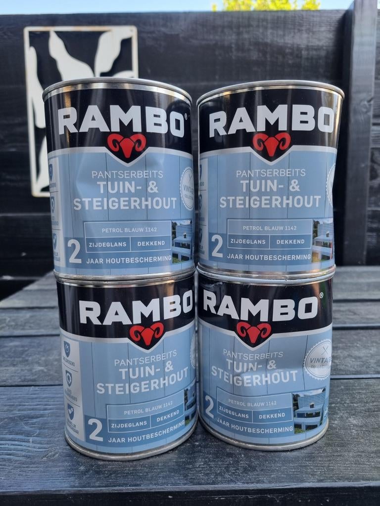 Rambo Pantserbeits Tuin- & Steigerhout Petrol Blauw (4x), Blauw, Nieuw, Beits, Ophalen of Verzenden