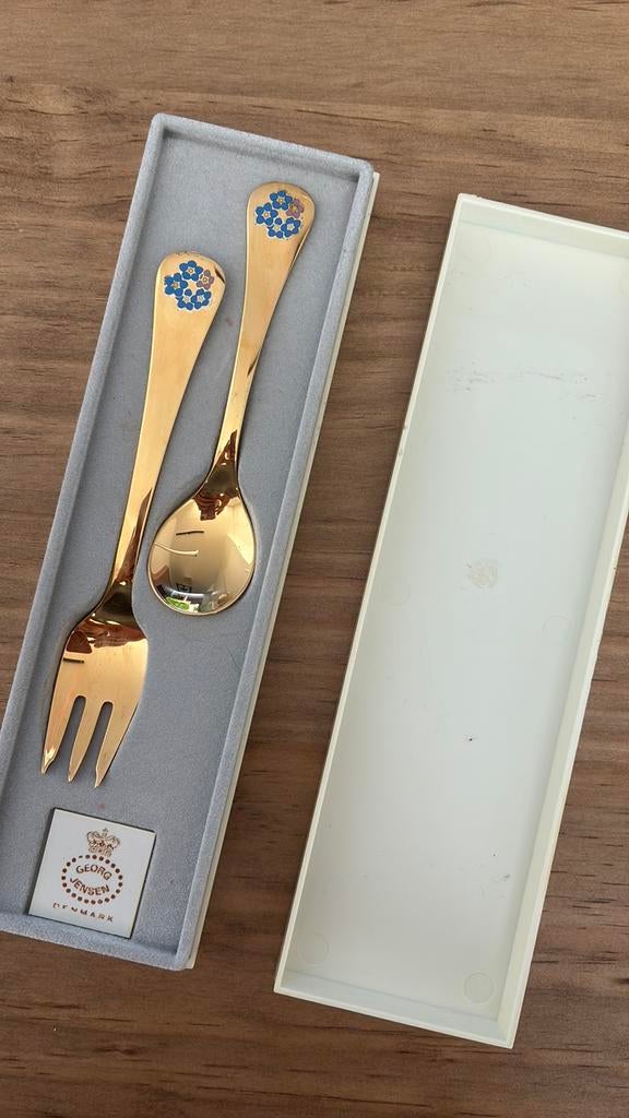 Massief zilver vergulde kinderbestekset - Georg Jensen1983, Ophalen of Verzenden