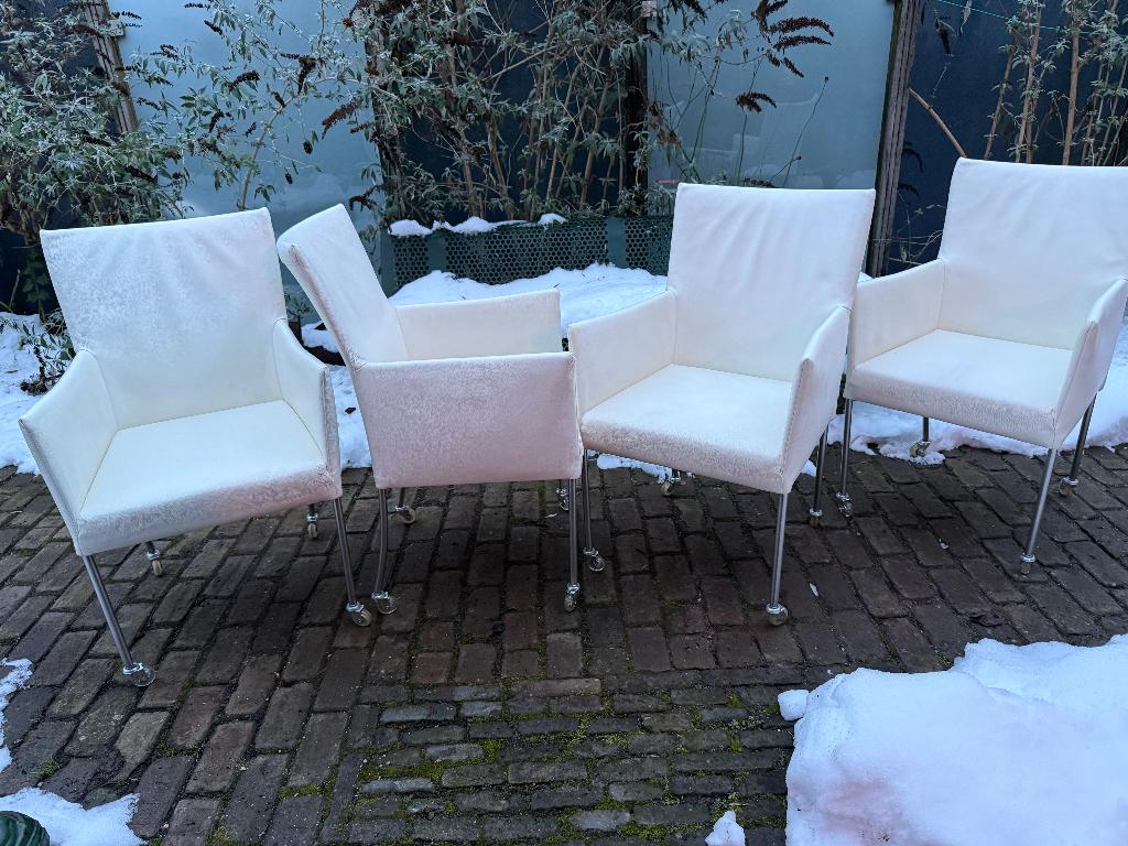 4 stoelen Bert Plantagie Element wit leer mooie staat, Ophalen, Wit, Zo goed als nieuw, Vier