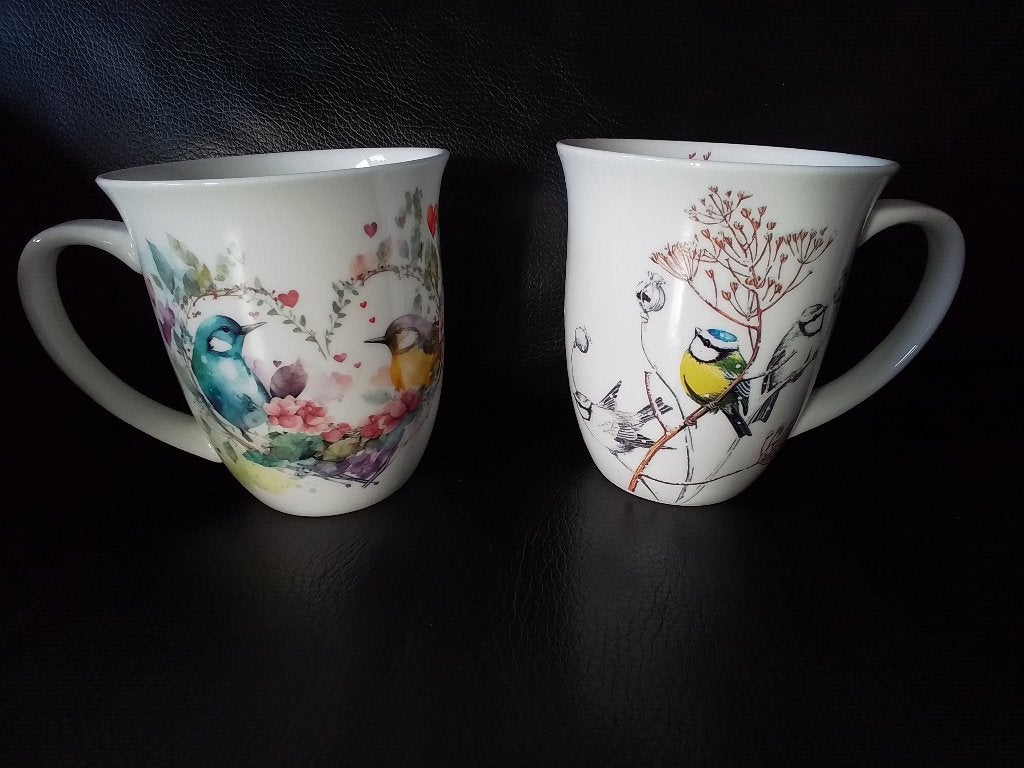 Ambiente mokken/ bekers 'Vogels' Extra Groot, Ophalen of Verzenden, Zo goed als nieuw, Porselein, Overige typen