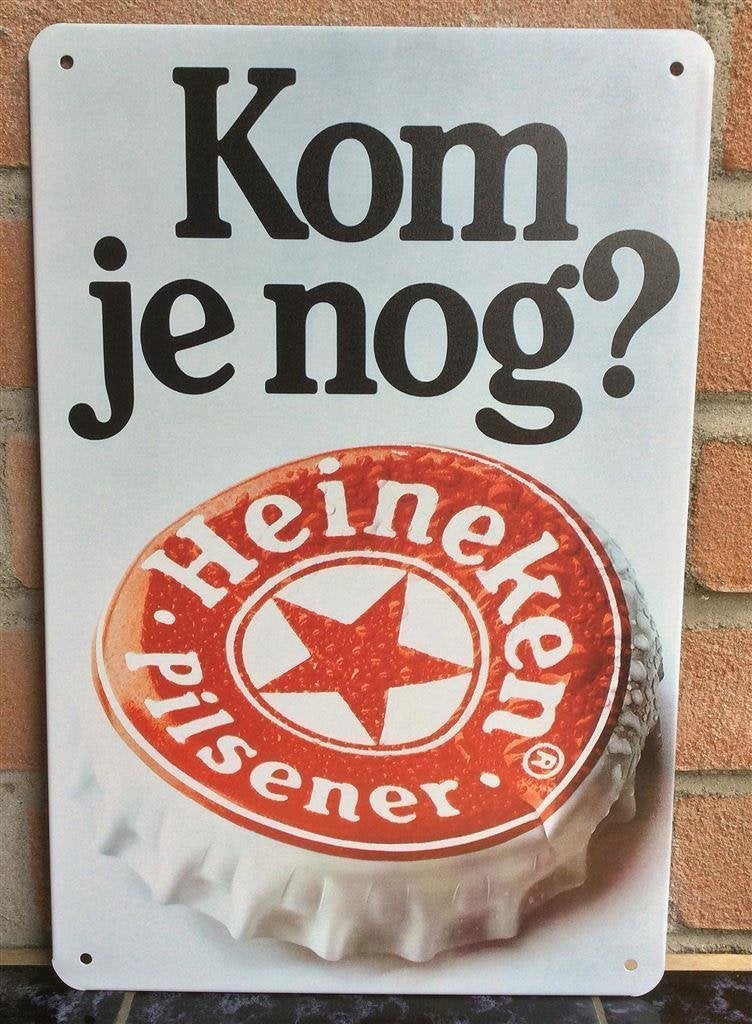 HEINEKEN KOM JE NOG ? Pub Metalen Bord plaat cafe bar, Verzenden, Nieuw, Reclamebord, Plaat of Schild, Heineken