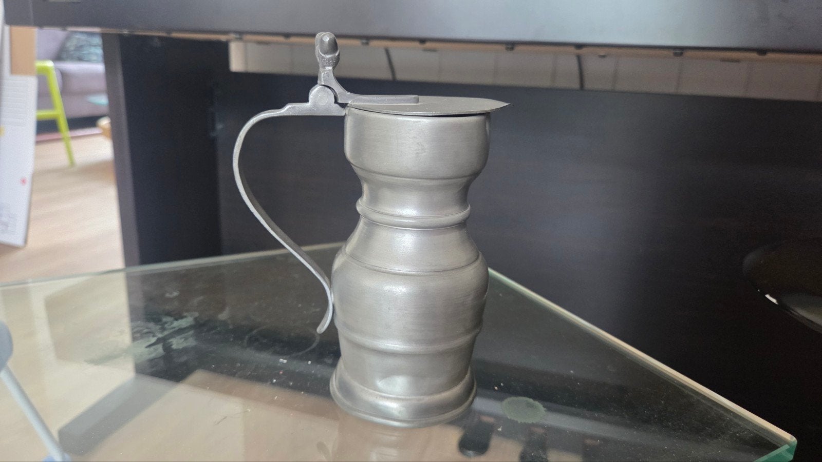 Antieke tinnen kan met deksel - 16 cm hoog, Ophalen