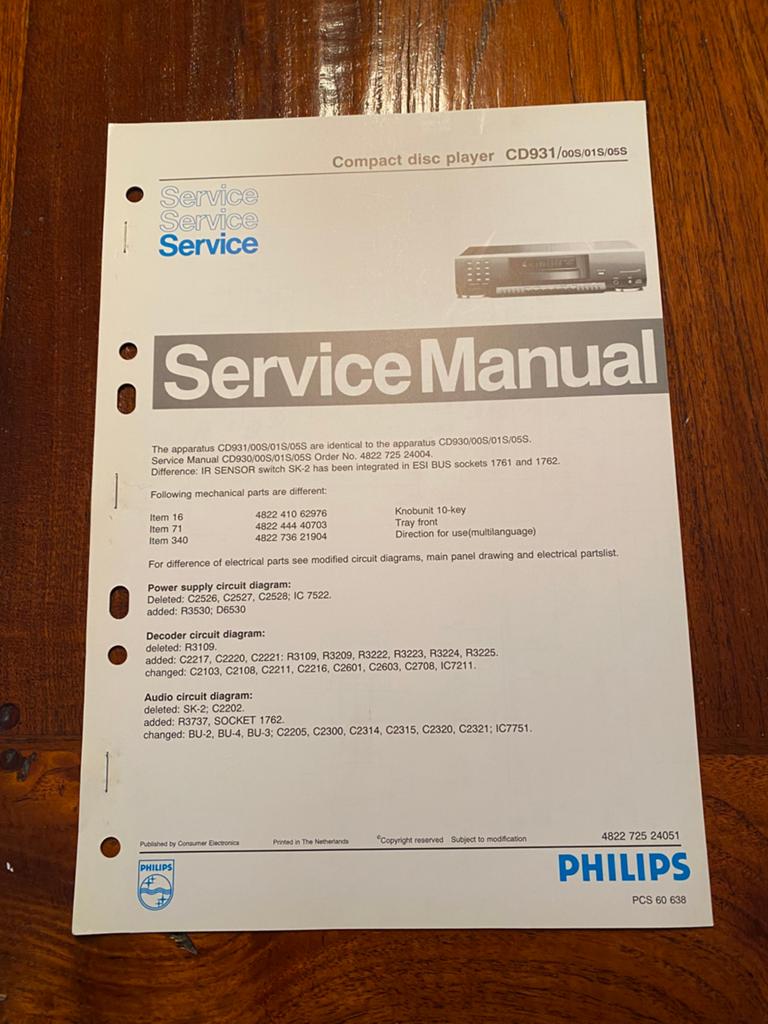 Philips CD931 service manual., Ophalen of Verzenden, Nieuw, Philips