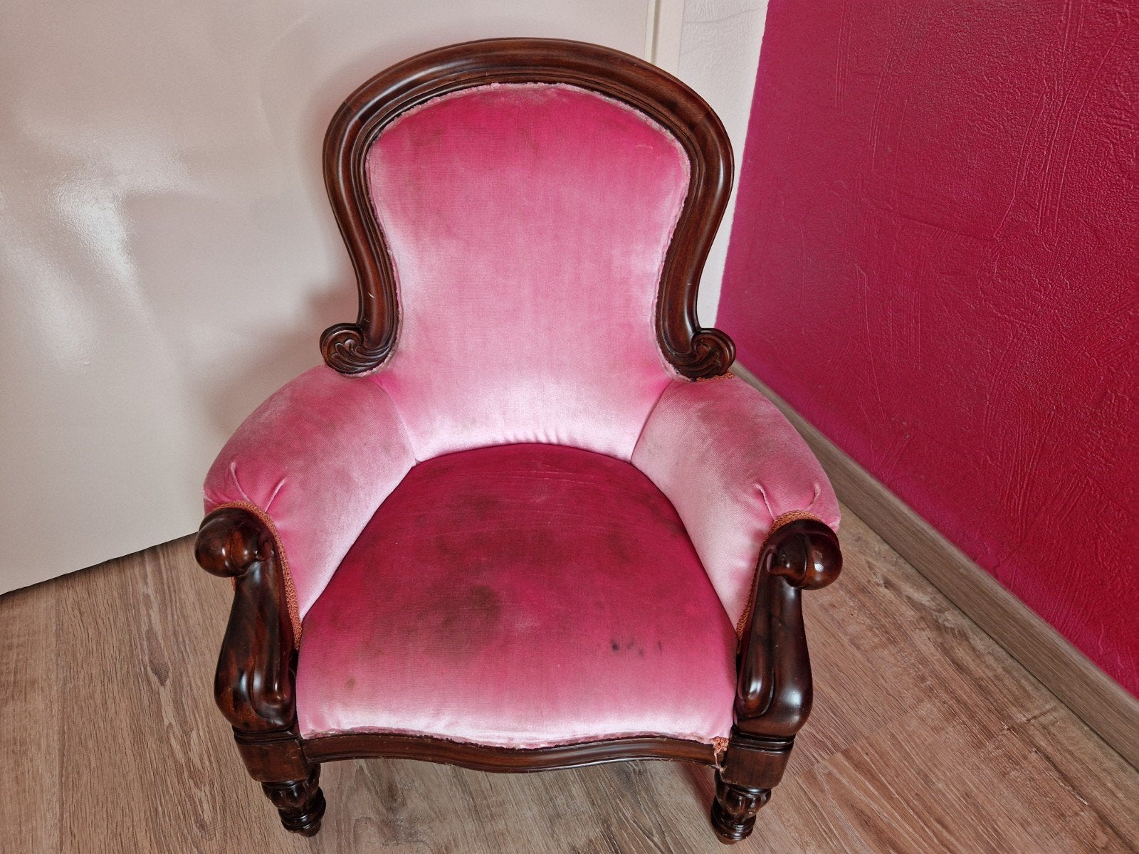 prinsessen kinder stoel, sierlijk antiek model roze., Hout, Minder dan 50 cm, Gebruikt, Minder dan 75 cm