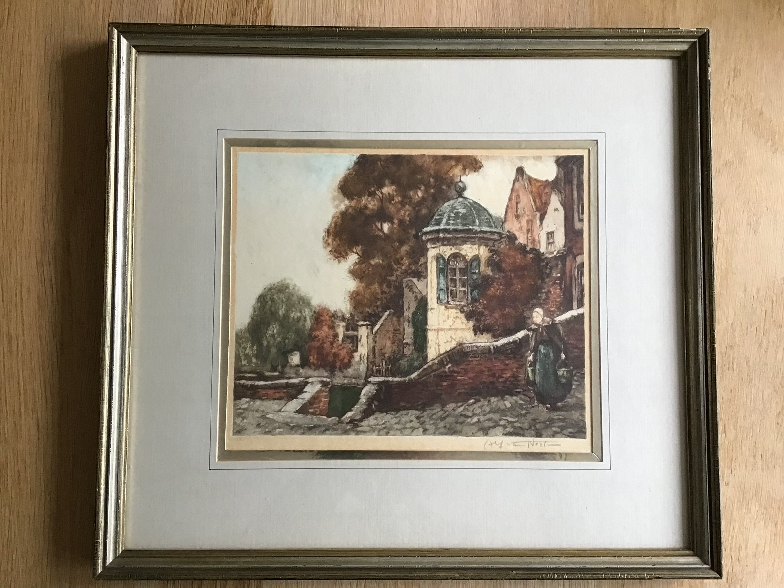Theehuisje in Brugge - Alfred van Neste - ets, Gesigneerd, Ophalen of Verzenden, 42 cm, 1950 - 1999