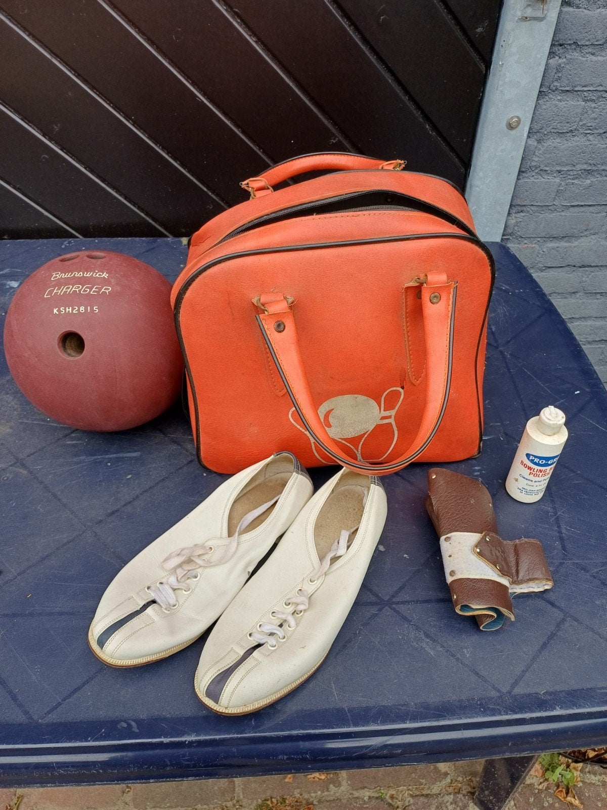 Vintage Brunswick Bowling Set: Bal, Schoenen en Tas, Sport en Fitness, Ophalen, Gebruikt, Bal