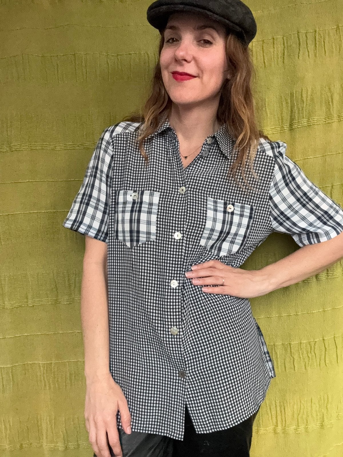 Vintage geruite blouse / shirt - 90’s - blauw / wit - 36 / S, Hgv, Blauw, Hgv, Ophalen of Verzenden