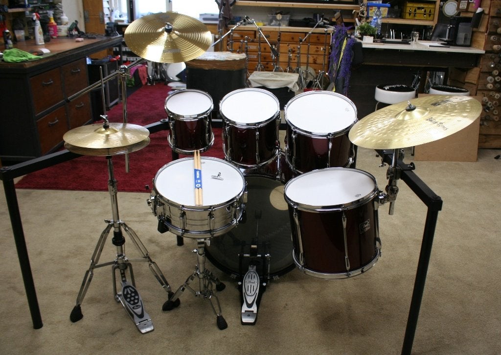 drumstel: pearl export wine red 22/8/10/12/14/14s bekkens, Muziek en Instrumenten, Drumstellen en Slagwerk, Ophalen, Jouwdrumstel@gmail.com