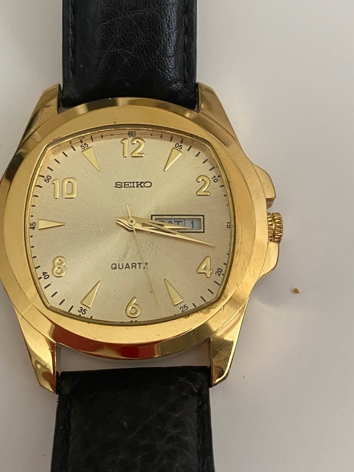 Seiko Quartz Horloge met Zwart Leren Bandje, Sieraden, Tassen en Uiterlijk, Horloges | Heren, Polshorloge, Ophalen of Verzenden