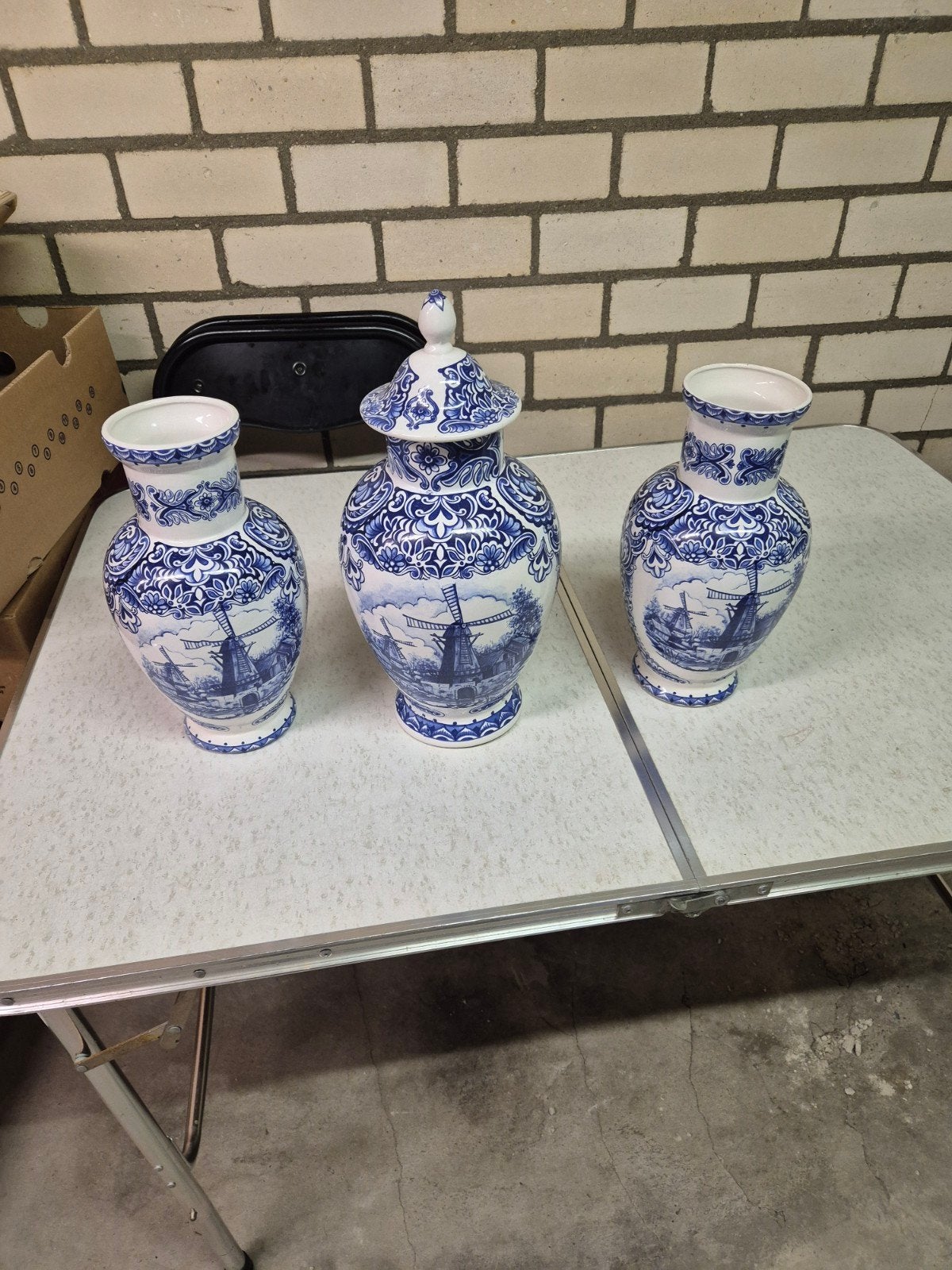 Set van 3 mooie Delfts Blauwe vazen, Ophalen of Verzenden