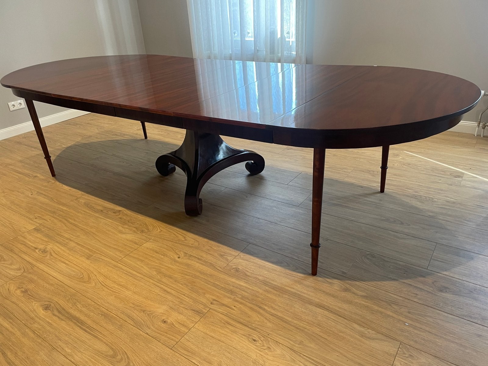 Mahonie coulissen eettafel met tussenbladen 335x130, Ophalen, Gebruikt, 100 tot 150 cm, Klassiek