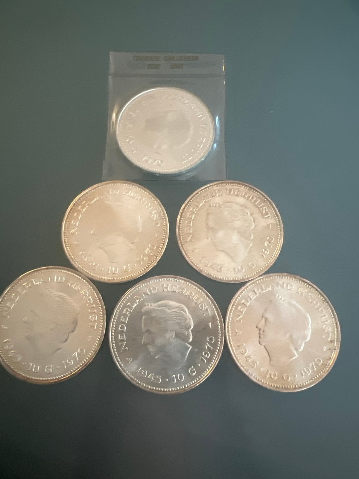 6 Zilveren Nederland Herrijst munten 1945-1970 Juliana, Ophalen, Koningin Juliana, Setje, Zilver