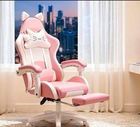 Nieuw in doos Roze gamestoel met kattenoren en voetensteun, Gebruikt, Ophalen of Verzenden, Roze, Gaming bureaustoel