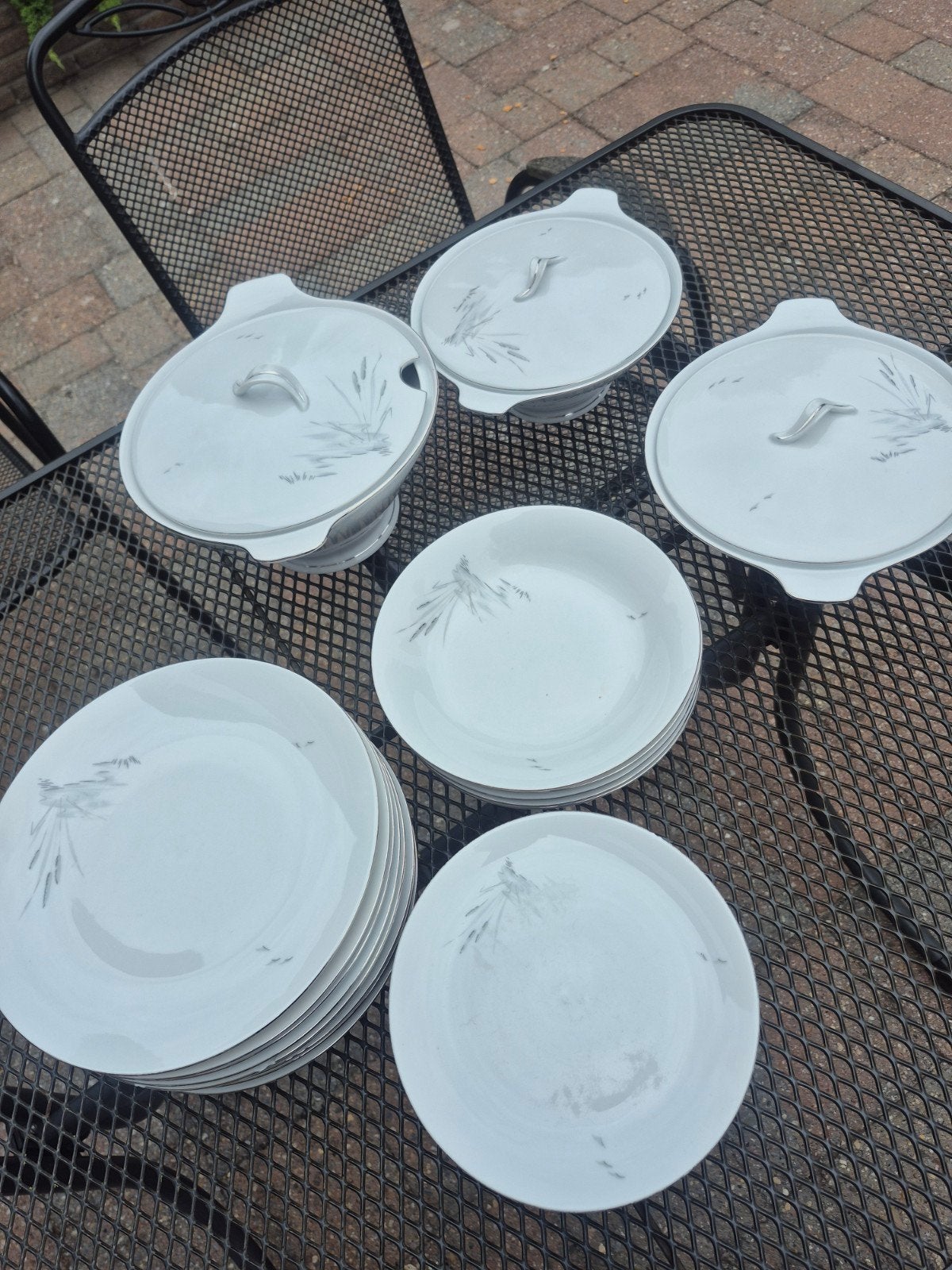 Compleet servies met zilveren rand en rietmotief, Huis en Inrichting, Keuken | Servies, Ophalen, Gebruikt, Overige merken, Klassiek