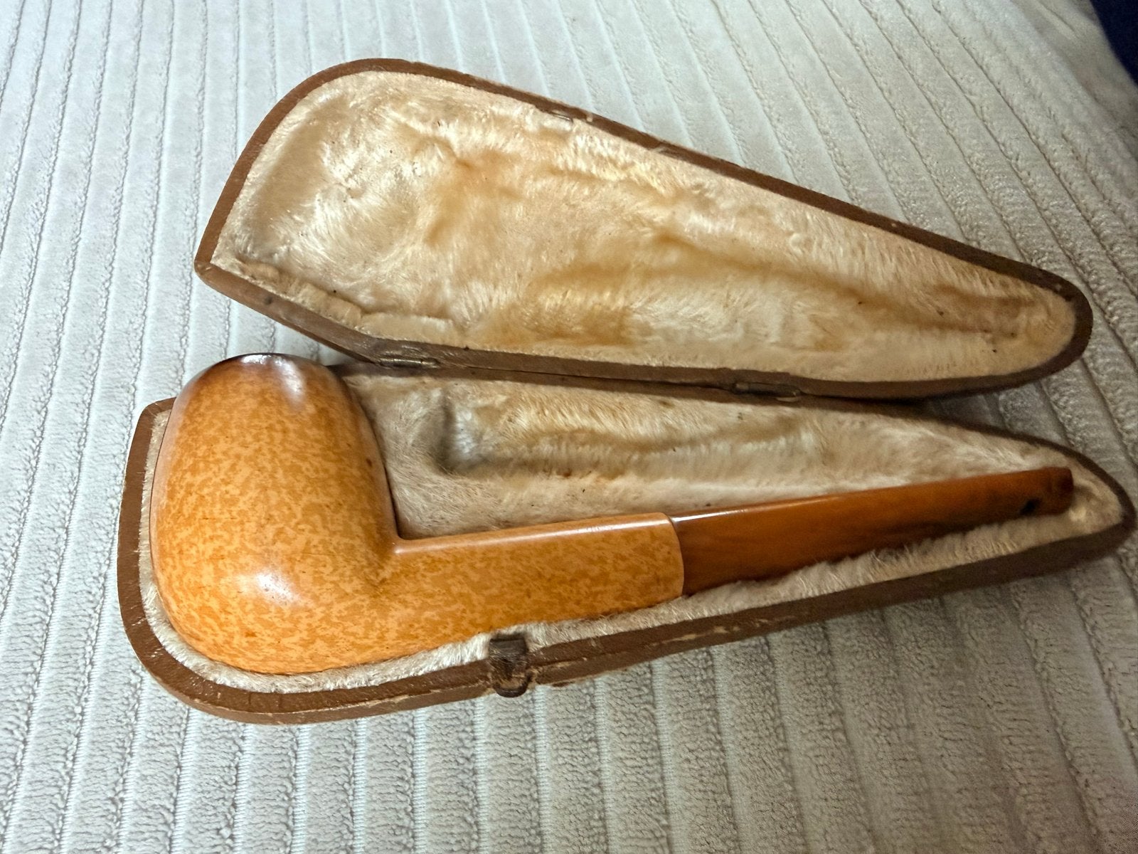 Antieke Meerschuim Rookpijp in Slangenleren Etui, Verzamelen, Ophalen of Verzenden, Gebruikt