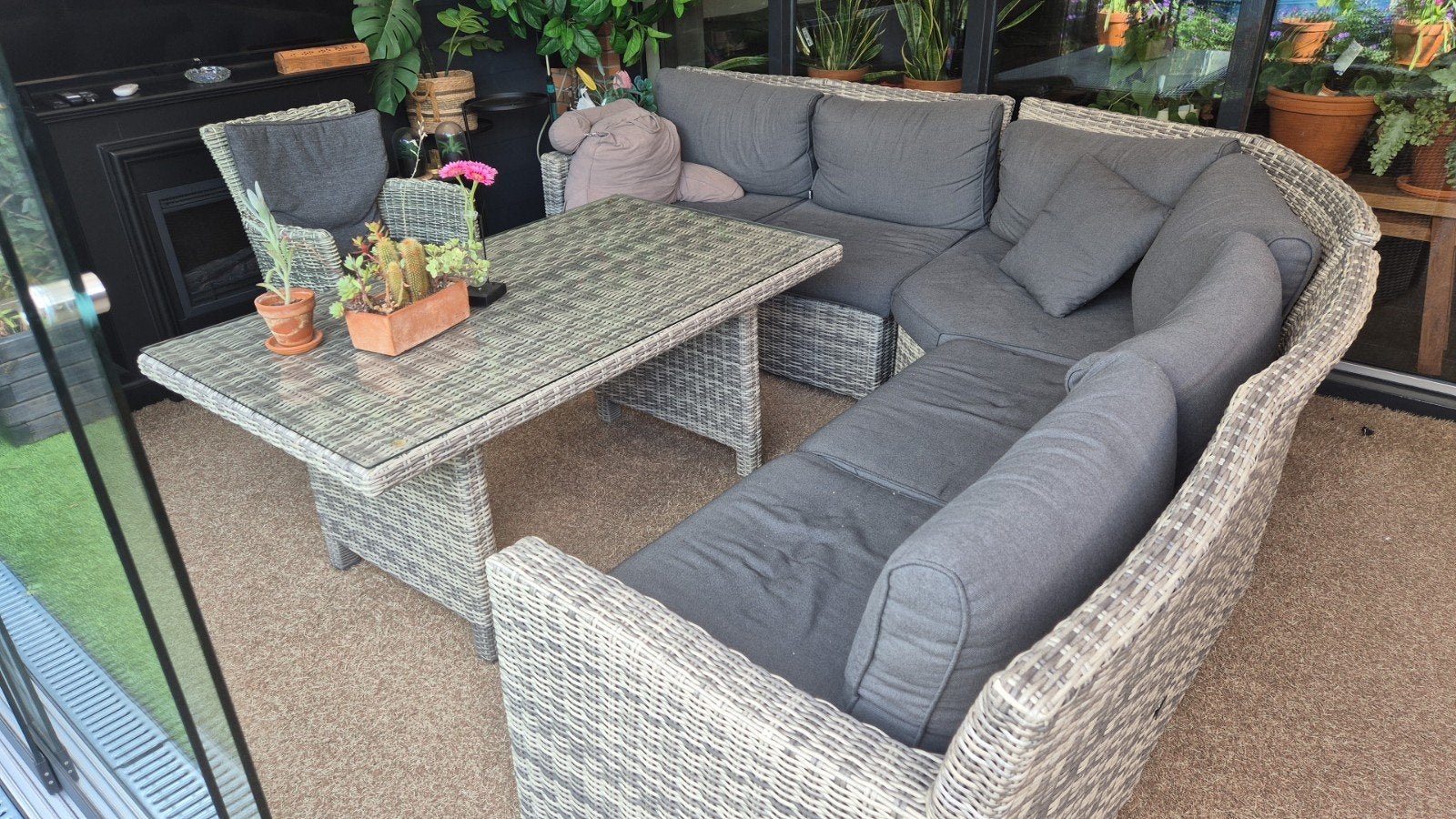 Luxe Wicker Loungeset met Tafel - 250x250 cm, Ophalen, 5 zitplaatsen, Gebruikt, Loungeset