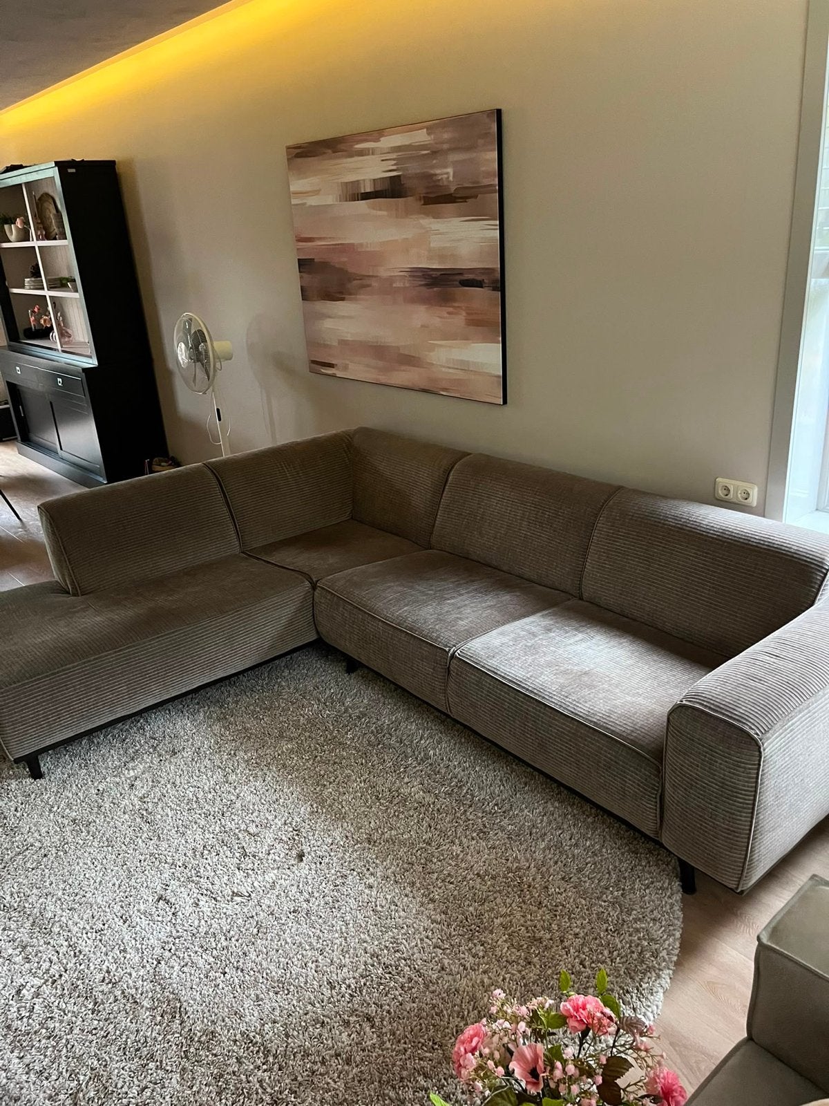 BePureHome Statement hoekbank brede ribstof taupe, Ophalen, Gebruikt, 100 tot 125 cm, Hoekbank