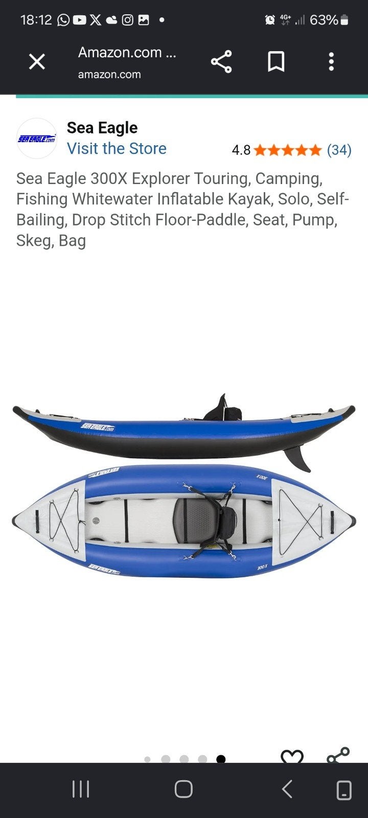 Sea eagle 300 X Explorer plus accessoires, Watersport en Boten, Ophalen, Opblaasbaar, Eén persoon, Kajak