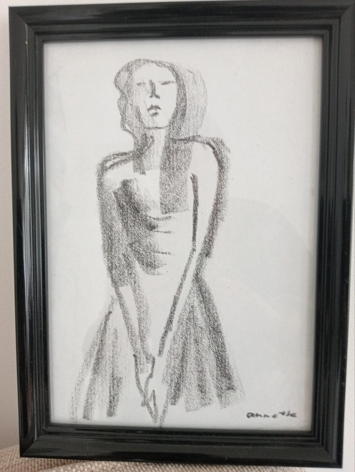 Tekening in lijst, origineel, Antiek en Kunst, Kunst | Tekeningen en Foto's, Ophalen of Verzenden, Tekening, Krijttekening, Met kunstenaarsmerk