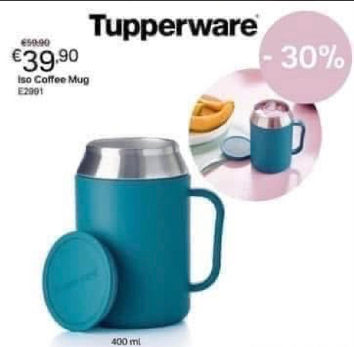 Tupperware Iso Coffee Mug / Koffie of Thee beker# 400 ml, Ophalen of Verzenden, Zo goed als nieuw, Beker of Kan