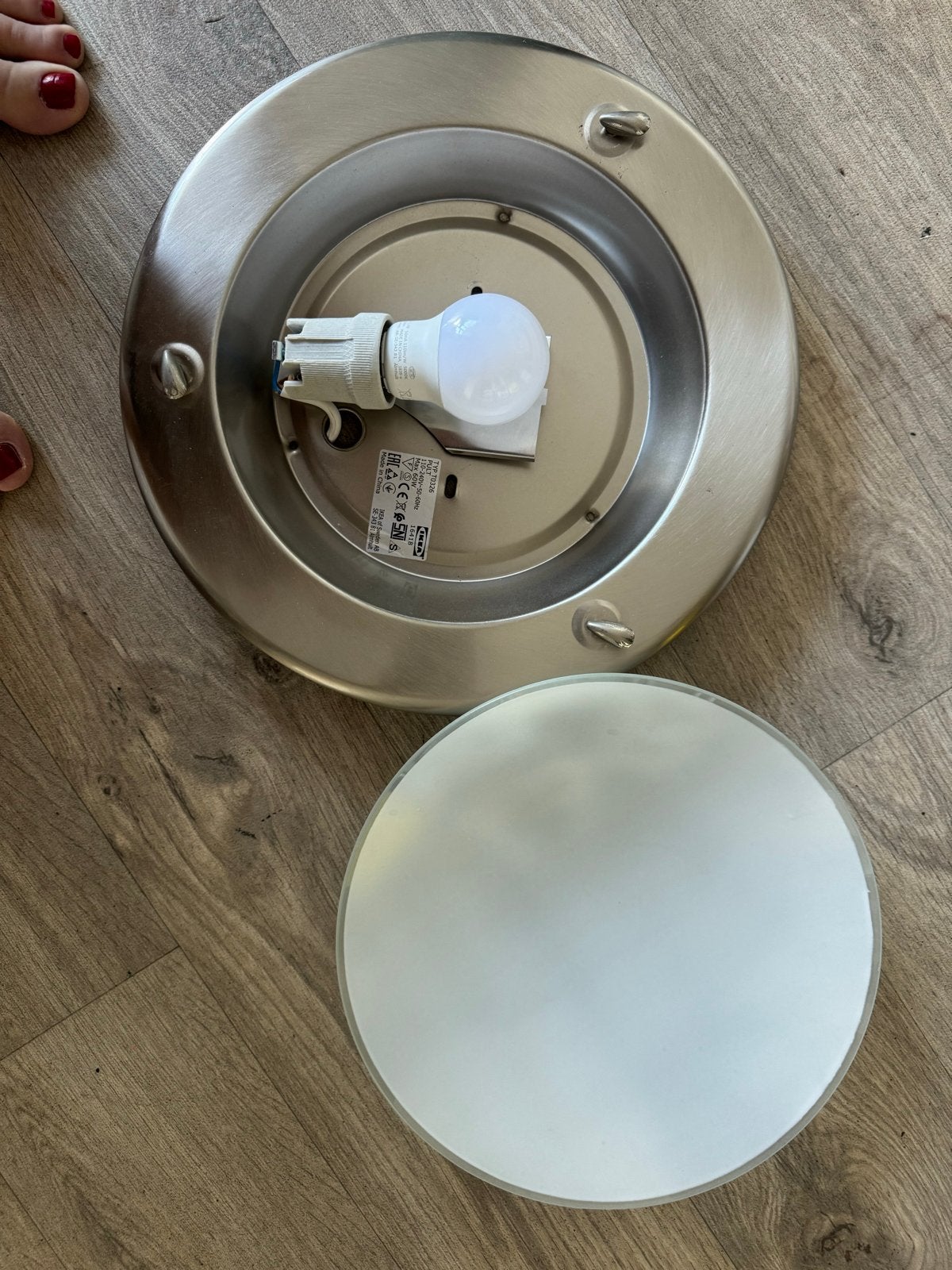 IKEA PULT Plafondlamp - Geborsteld Metaal met Melkglas, Huis en Inrichting, Zilver, Gebruikt, Inclusief lichtbron, Plafondlamp