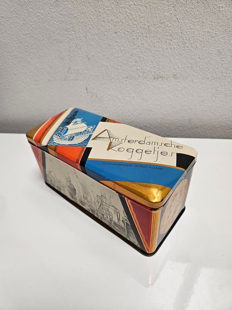 Vintage Amsterdamsche Koggetjes koekblik Art Deco Amsterdam, Verzamelen, Blikken, Ophalen of Verzenden, Gebruikt, Overige
