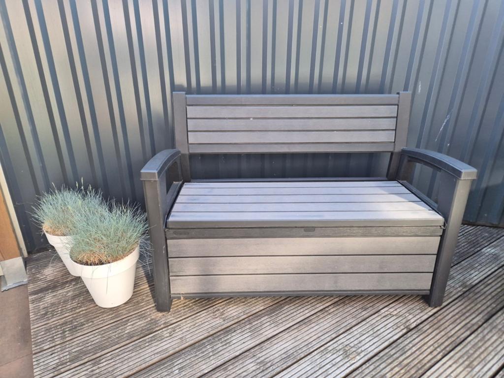 Keter Hudson 227L Tuinbank met Opslag - Grijs, Tuin en Terras, Ophalen, Zo goed als nieuw, Kunststof