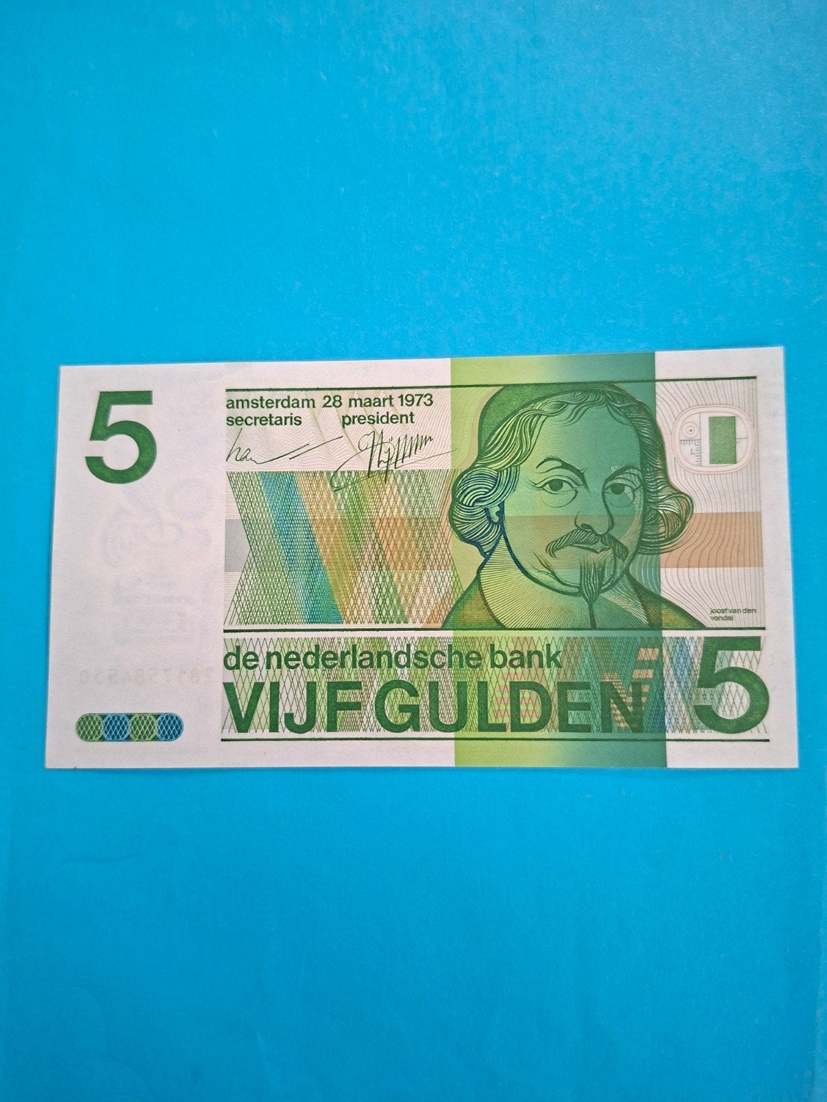 5 gulden Vondel II uit 1973 PROOF II in UNC, Ophalen of Verzenden, 5 gulden, Los biljet