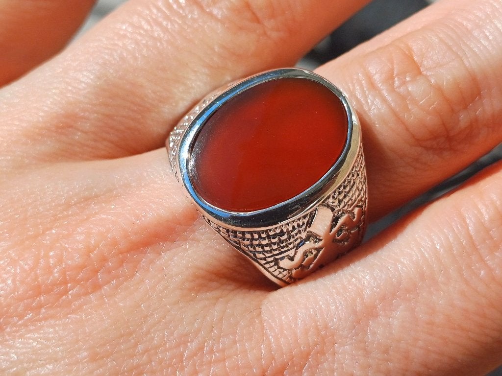 Vanoli 925 zilver ring voor heren carneool agaat maat 21,25, Sieraden, Tassen en Uiterlijk, Ringen, Nieuw, Heer, 20 of groter