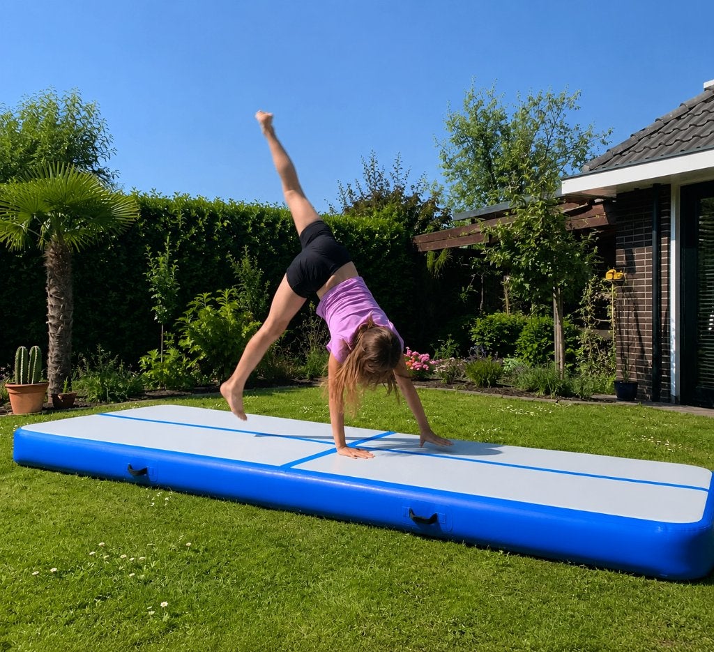 Gymnastiekmat / Airtrack in topstaat!, Sport en Fitness, Ophalen, Maat 36 t/m 42, Zo goed als nieuw, Blauw