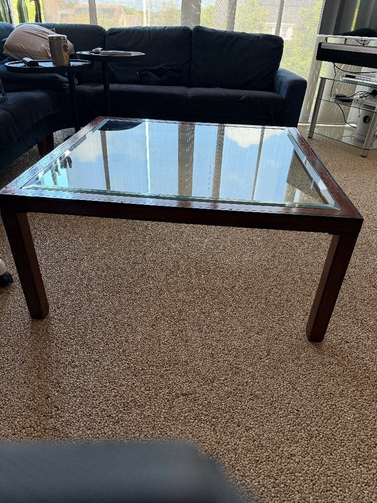 MOOIE VIERKANTE  SALONTAFEL MET GLAZEN BLAD, Huis en Inrichting, Tafels | Salontafels, Ophalen, Glas, Gebruikt, 50 tot 100 cm