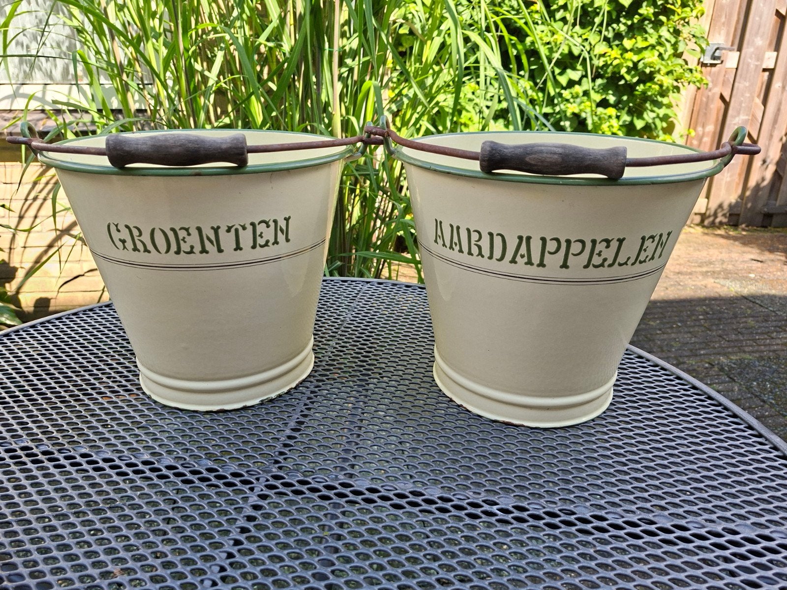 Vintage emaille aardappel- en groenten emmer, Ophalen of Verzenden
