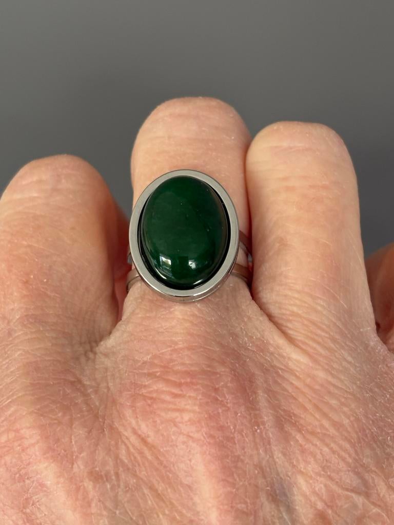 Donkergroene Agaat RVS ring, Sieraden, Tassen en Uiterlijk, Ringen, IJzer of Staal, Cariadgems@hotmail.com, Ophalen of Verzenden