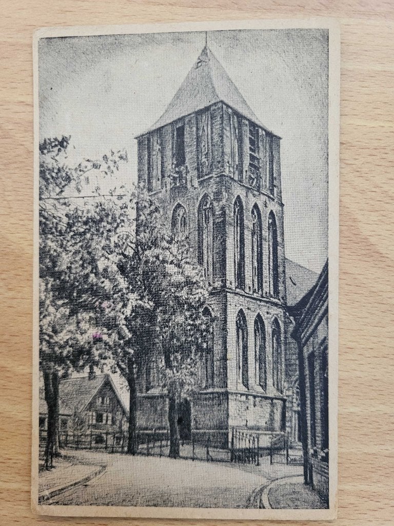 ansicht DALFSEN 1946 NH Kerk Getekende kaart OORLOG, Verzamelen, Ansichtkaarten | Nederland, Ophalen, Voor 1920, Overijssel