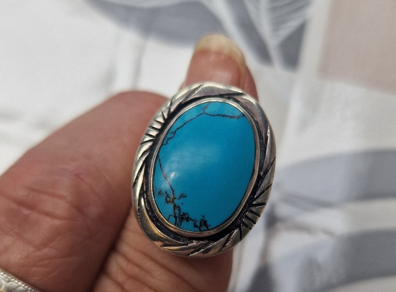 Ring zilver turquoise native 925, Ophalen of Verzenden, Zo goed als nieuw, 17 tot 18, Dame