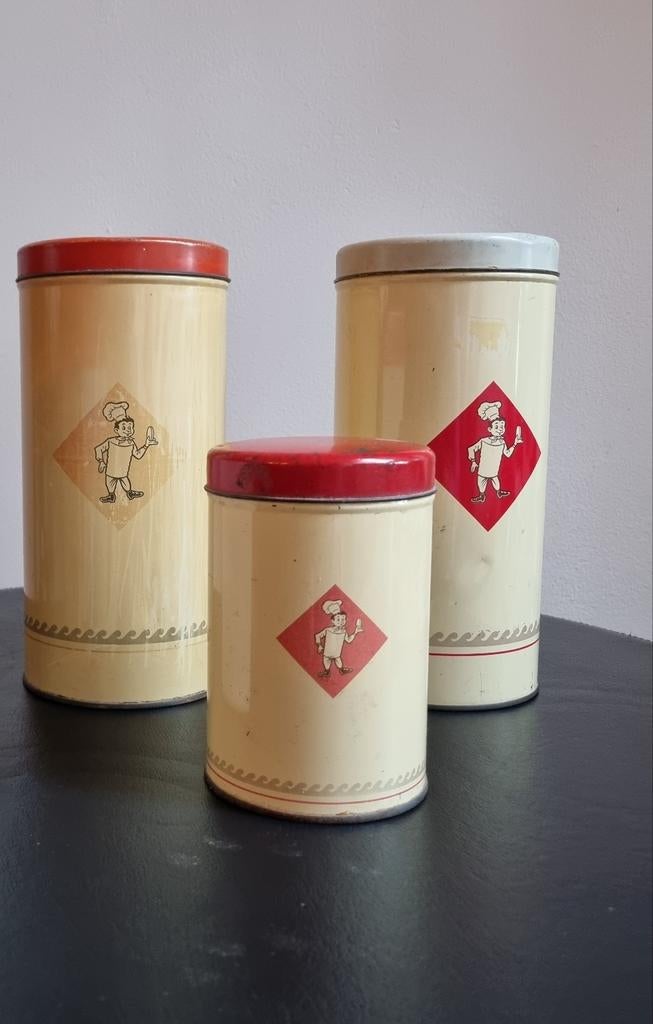 Set van 3 vintage Bolletje voorraadbussen/beschuitbussen, Ophalen of Verzenden