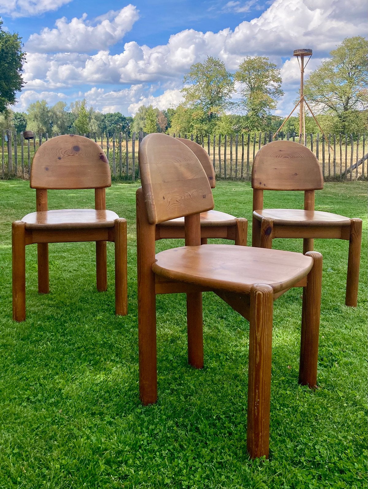4x  grenen Rainer Daumiller design stoel, Ophalen, Mid century , brutalistisch, Gebruikt, Bruin
