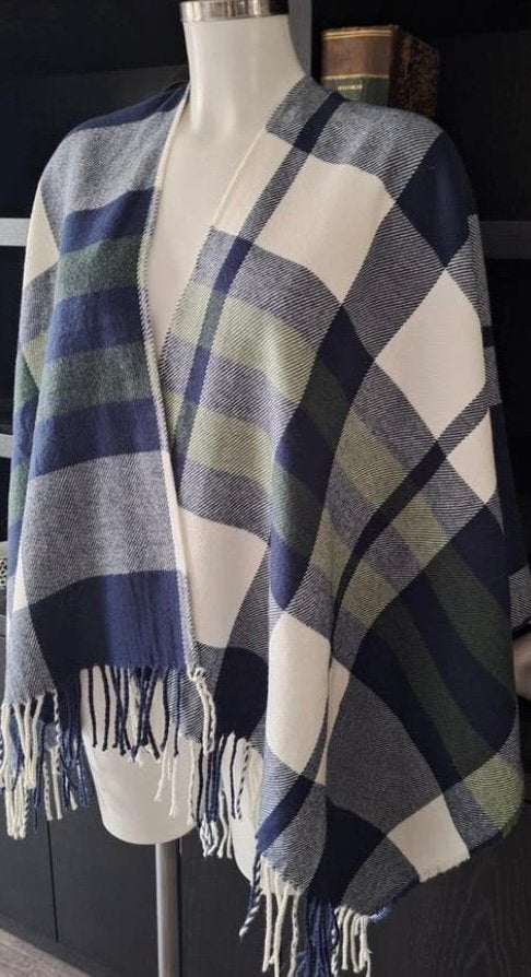 Omslag doek poncho blauw/ wit / groen, Ophalen of Verzenden, Zo goed als nieuw