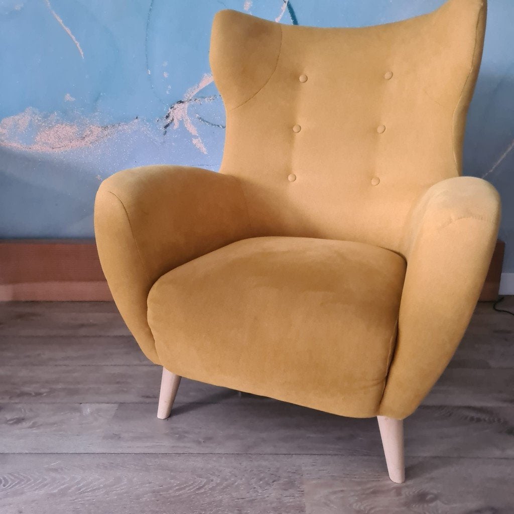 Kave Home Passo fauteuil Mosterdgeel, Ophalen, 75 tot 100 cm, Stof, 75 tot 100 cm