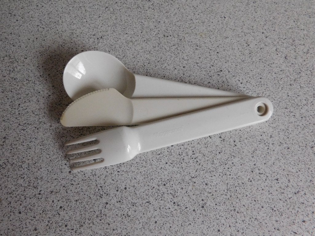 Tupperware Campingbestek Wit - Vork Mes en Lepel, Met bestek, Wit, Overige typen, Ophalen of Verzenden