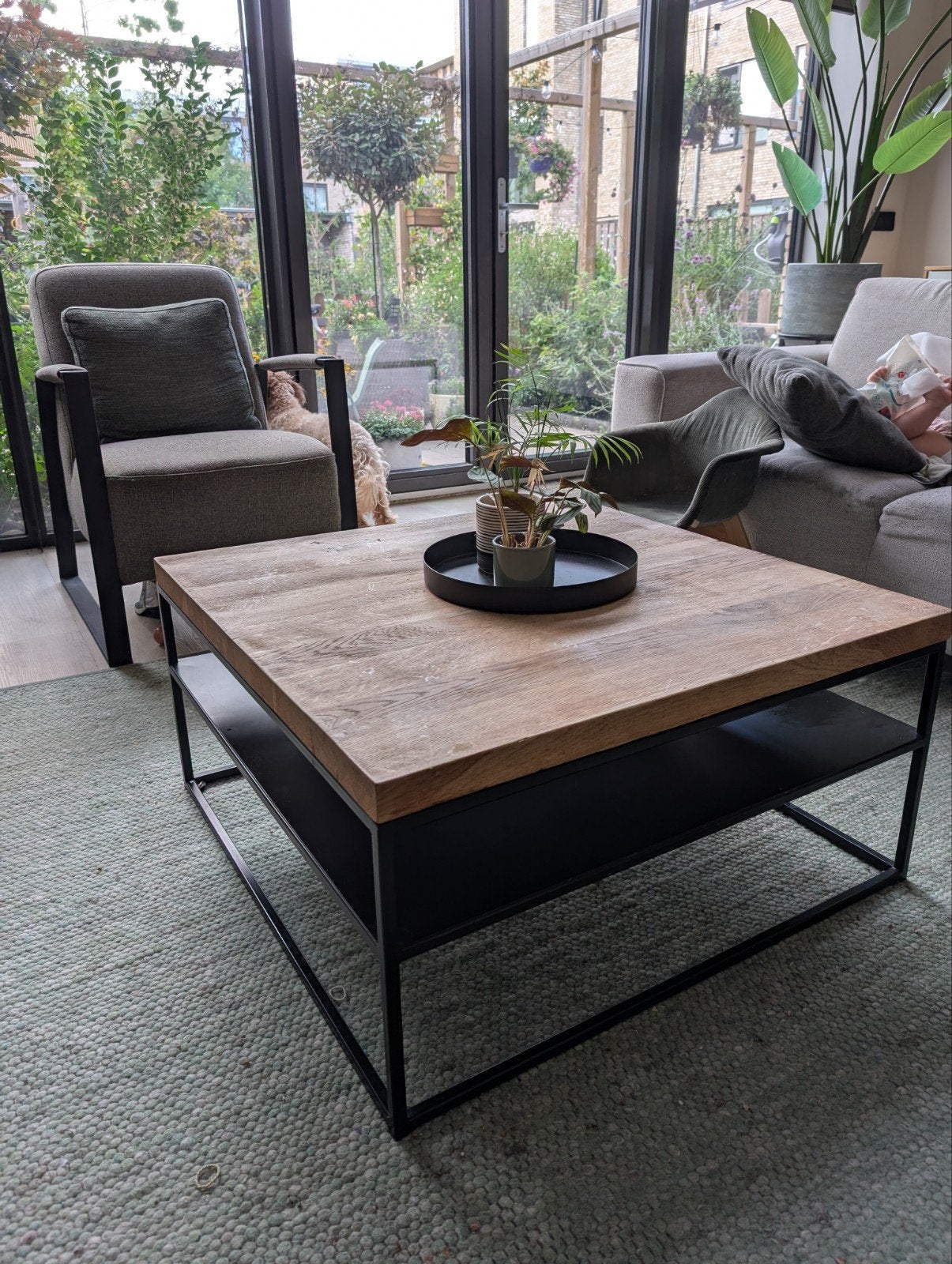Salontafel mangohout - opknapper, Ophalen, Gebruikt, 100 tot 150 cm, Vierkant