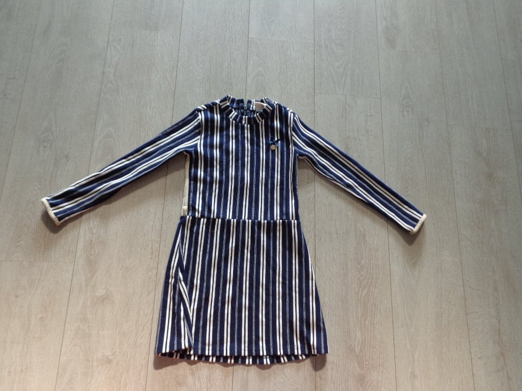 blauw/wit gestreept jurkje van Le Chic, maat 128, Ophalen of Verzenden, Gebruikt, Meisje, Jurk of Rok
