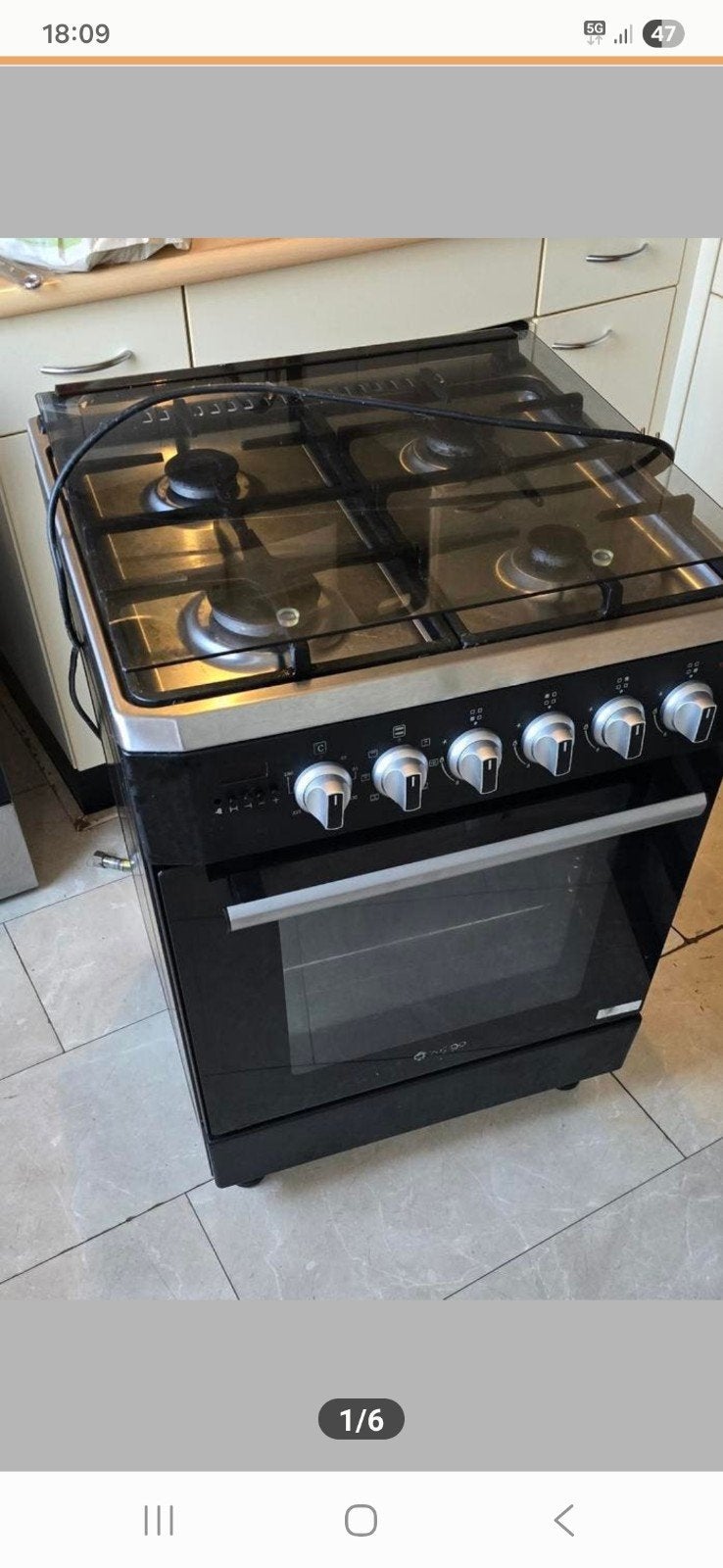 GRATIS! Wiggo gasfornuis WO-E639R zwart, Ophalen, 4 kookzones, Gas, Vrijstaand