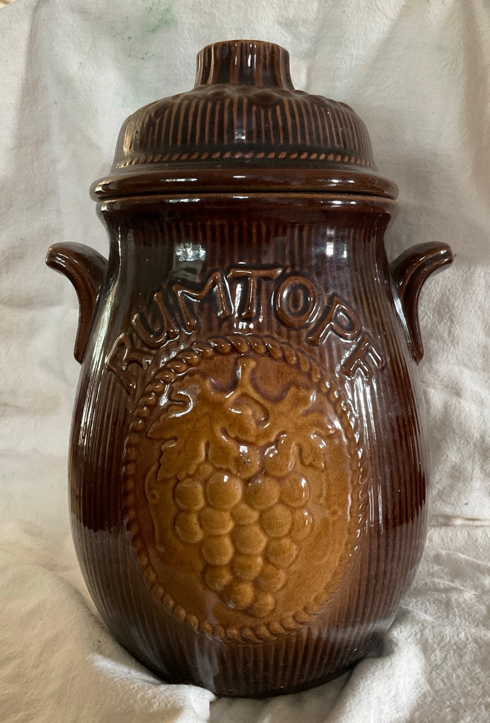Vintage Rumtopf Pot - Bruin Keramiek met Druivenmotief, Antiek en Kunst, Ophalen of Verzenden