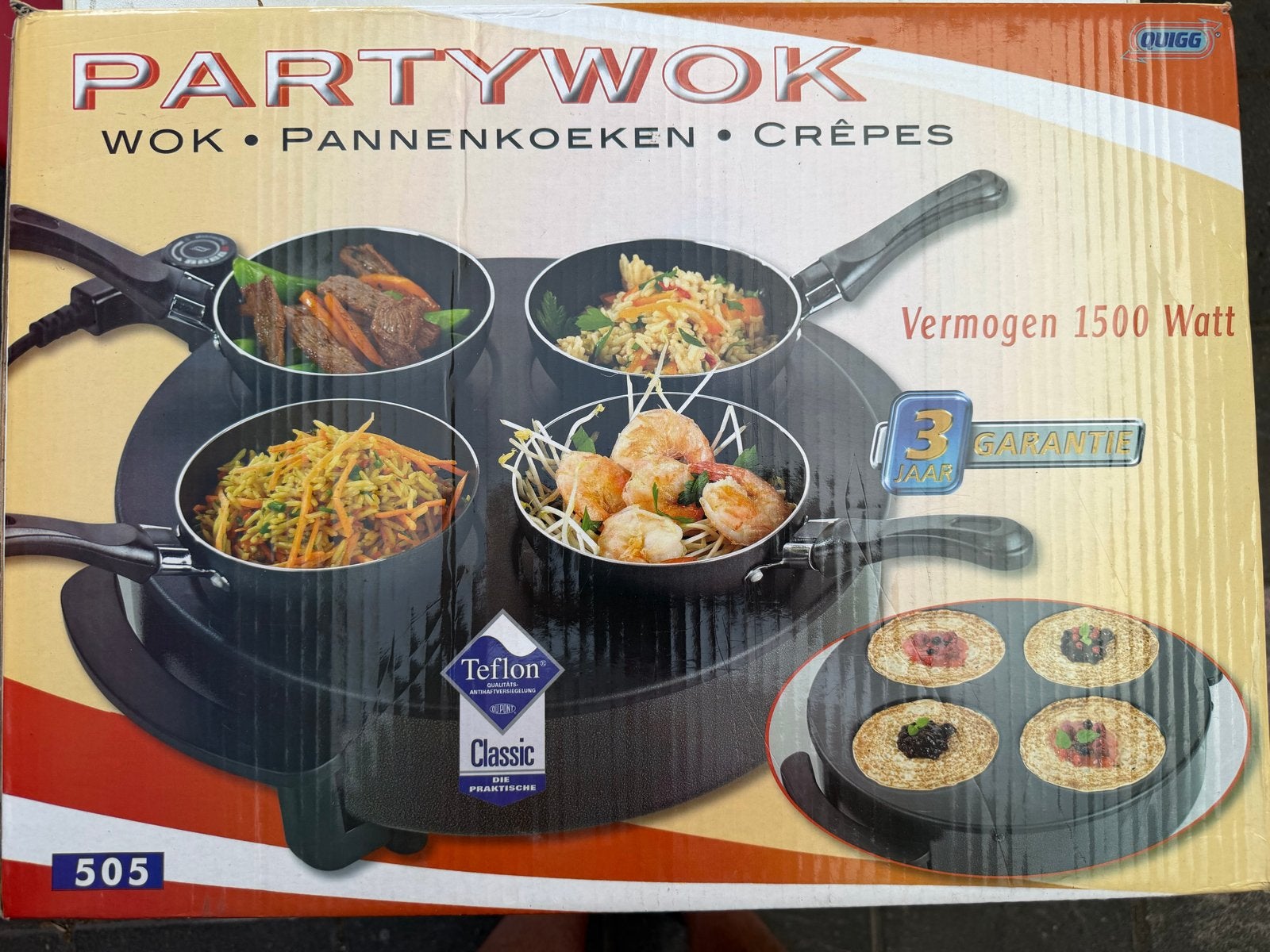 Partywok: Wok, Pannenkoeken & Crêpes Maker 1500W, Witgoed en Apparatuur, Gourmetstellen, Nieuw, 4 t/m 7 personen, Ophalen