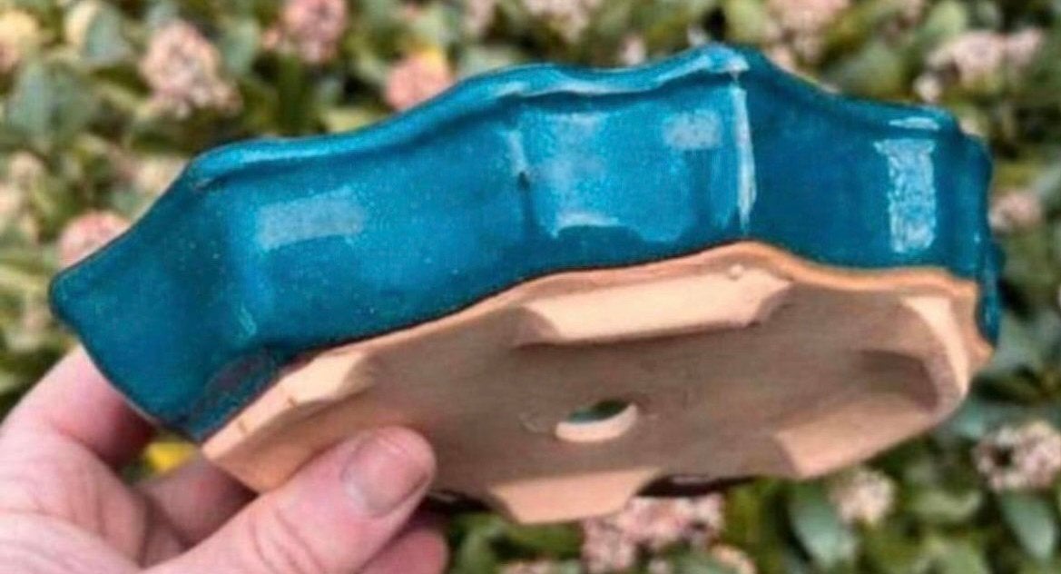 Bonsai schaal blauw geglazuurd aardewerk 22,4x14,9x4, Ophalen of Verzenden, Zo goed als nieuw, Overige vormen, Aardewerk