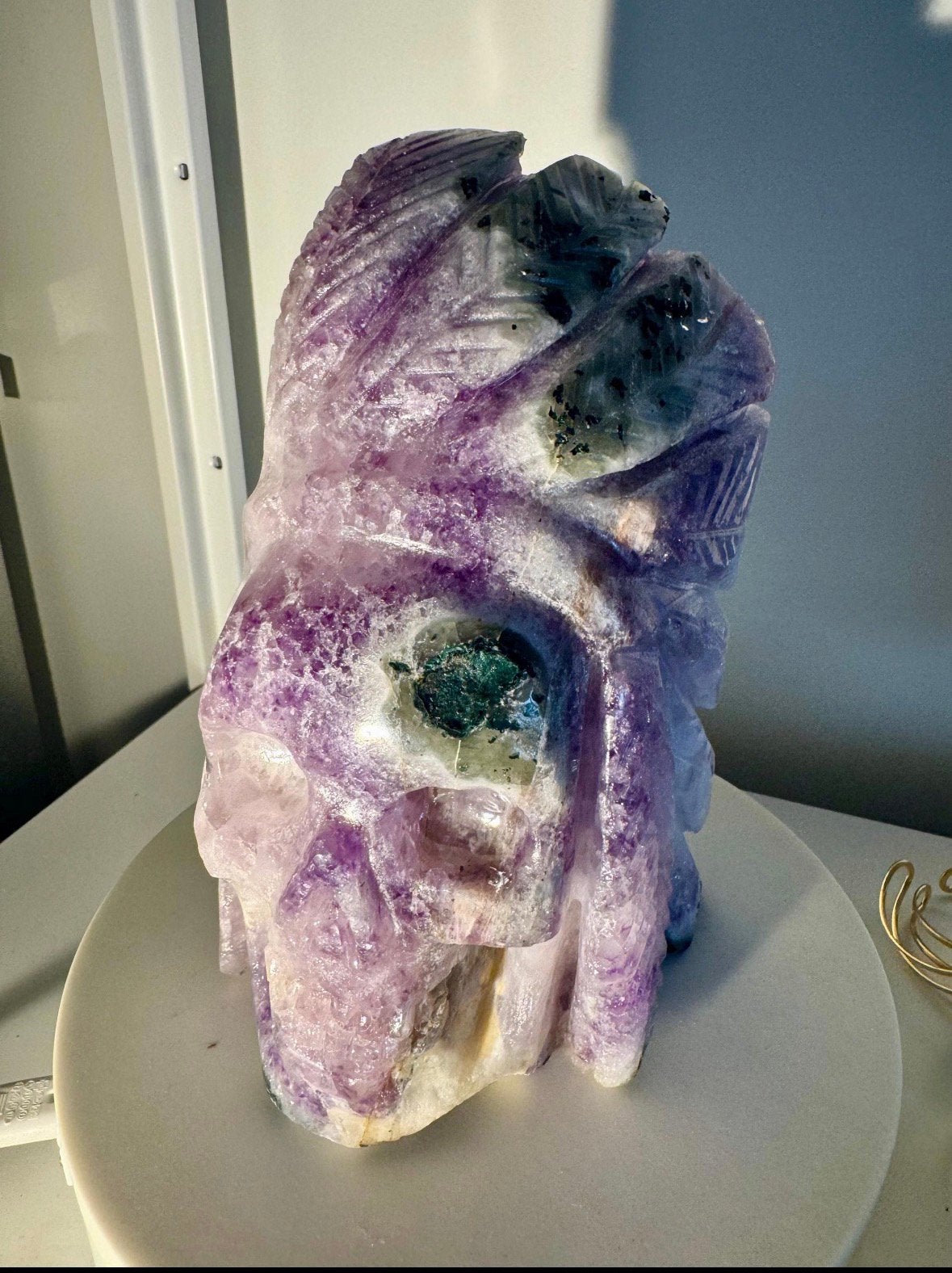 Indianen schedel skull beeld van amethist uniek, Antiek en Kunst, Ophalen of Verzenden